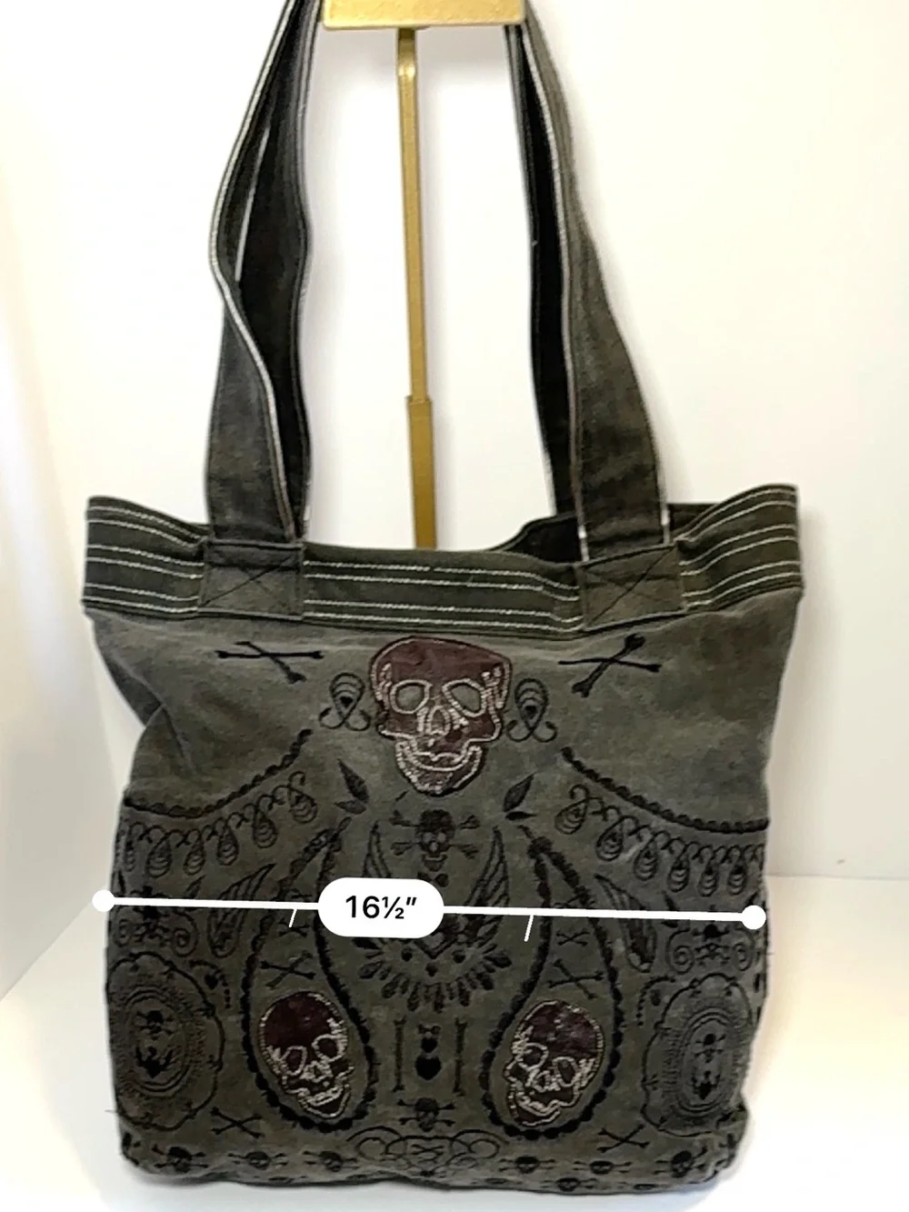 Loungefly Dia De Los Muertos (Sugar Skull) Embroidered Denim Tote Bag - Picture 4 of 7